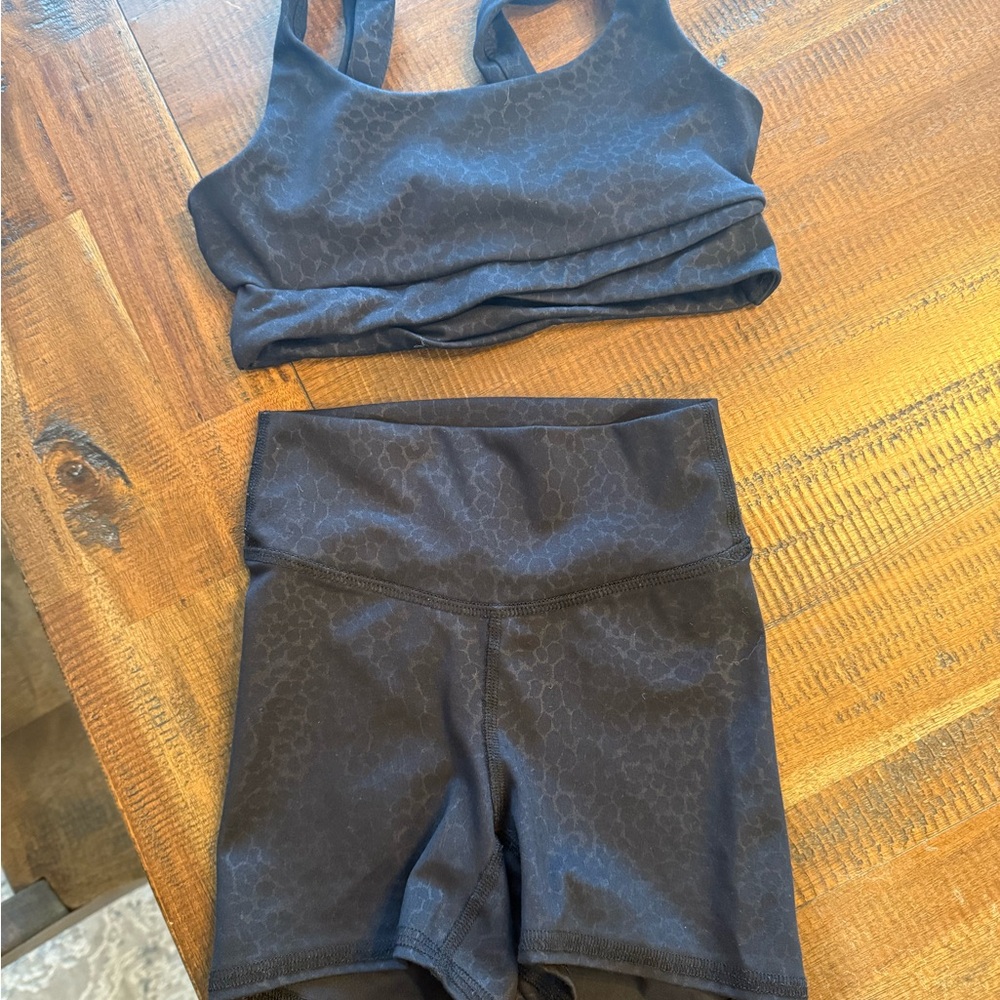 Five dance Black cheetah Sports Bra and Shorts Set